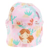 Pink baby hat with a mermaid and sea life pattern, featuring a clear plastic adjuster on the back.