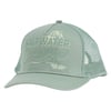 Sage green mesh trucker hat with Saltwater Cowgirl and a palm tree graphic on the front.