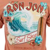 T-shirt with a Ron Jon Surf Shop logo featuring a wave, surfboard, and hibiscus flowers, labeled Cocoa Beach, FL.