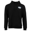 Black hoodie with a small Ron Jon Surf Shop logo on the upper left chest area. Features a front pocket and drawstrings.