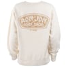 Beige sweatshirt with Ron Jon Surf Shop Ft. Myers logo in tan printed on the back.