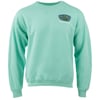 Mint green sweatshirt featuring a Ron Jon Surf Shop logo with a beach design and Myrtle Beach text on the upper left chest.