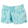 Light blue and white swirl-patterned board shorts with an elastic waistband, displayed against a white background.