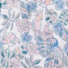 Floral pattern with pastel-colored tropical birds, leaves, and flowers on a white background.