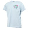 Light blue short-sleeve t-shirt with a small Ron Jon Surf Shop Cocoa Beach logo and floral graphic on the left chest.