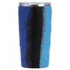 A tumbler with a blue and black gradient design, covered in raised turtle shapes, and a clear plastic lid.
