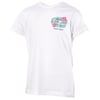 White short-sleeve t-shirt with a small Ron Jon Surf Shop Cocoa Beach logo and floral graphic on the upper left chest.