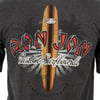 A dark gray shirt with a Ron Jon Custom Surfboards graphic, featuring a surfboard and red lettering, and Pensacola Beach written at the bottom.