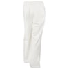White sweatpants with an elastic waistband and straight legs, displayed against a white background.