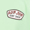 Green fabric with a RON JON SURF SHOP logo in red and black on a white oval background.