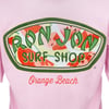 A light pink shirt featuring a Ron Jon Surf Shop logo with a watermelon pattern and Orange Beach written below in red script.