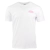 White T-shirt with a small pink and purple logo on the left chest reading Rowson.