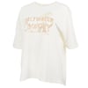 White short-sleeve T-shirt with Saltwater Cowgirl and a palm tree graphic printed in light tan on the chest.