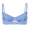 Light blue bikini bralette with adjustable straps and a back clasp, shown from the back.