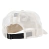 A beige mesh-back baseball cap viewed from the rear, featuring an adjustable black strap and plastic buckle closure.