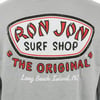 Gray shirt featuring a Ron Jon Surf Shop The Original Long Beach Island, NJ logo in red, black, and white text.