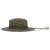 Green boonie hat with a wide brim, ventilation eyelets, and an adjustable chin strap.