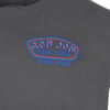 White T-shirt with a Ron Jon Surf Shop Cocoa Beach logo in blue and orange on the front.