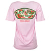 Pink T-shirt with a large Ron Jon Surf Shop logo and Cocoa Beach text printed on the back in green, red, and white colors.