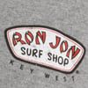 A Ron Jon Surf Shop Key West logo printed in red, black, and white on a gray gun metal fabric background.