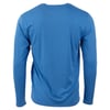 Back view of a long-sleeve blue rash guard with a plain design, shown on a white background.