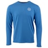 A plain blue long-sleeve rash guard with a small circular white logo on the left chest.