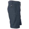 Dark blue mens shorts with a subtle textured pattern, featuring a zipper pocket on the back and belt loops at the waist.