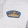 Gray hoodie with a Ron Jon Surf Shop logo, featuring a wooden surfboard design and Cocoa Beach text beneath.