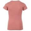 Back view of a plain rose-colored T-shirt on a white background.