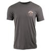 Gray T-shirt with short sleeves, featuring a small logo on the left chest area.