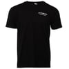 A plain black T-shirt with ARTEMIS II TO THE MOON printed in white text on the upper left chest.