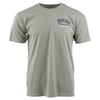 Gray T-shirt with short sleeves featuring a small logo on the upper left side reading Ron Jon Surf Shop Cocoa Beach.