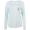 Light blue long-sleeve shirt with a small circular logo featuring text and a flamingo on the left chest area.