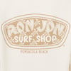 Logo of Ron Jon Surf Shop with a pattern of turtles and text saying Pensacola Beach on a cream background.