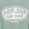 Green shirt featuring a white Ron Jon Surf Shop Myrtle Beach logo with palm tree and crecent moon graphics.