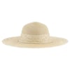 A beige woven sun hat with a wide brim and textured band.