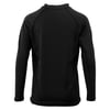 Black long-sleeve rash guard displayed on a white background, shown from the back with simple stitching and a basic collar design.
