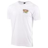 White short-sleeve t-shirt featuring a small Ron Jon Surf Shop logo and Dark Seas text on the left chest area.