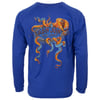 A blue long-sleeve shirt with an illustrated orange octopus and Ron Jon Surf Shop Cocoa Beach printed on the back.