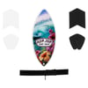 Mini skimboard with tropical wave and floral design, branded Ron Jon Surf Shop, includes black and white traction pads and an ankle leash.