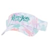 White visor with pastel turtle pattern and Ron Jon Surf Shop logo in turquoise.