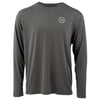 Dark gray long-sleeve rash guard with a small circular logo on the upper left chest area.
