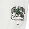 White fabric with Orlando Florida and Ron Jon Surf Shop printed in white, featuring a green palm tree graphic overlapping the text.