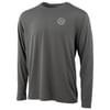 A long-sleeve gray rash guard with a circular logo on the upper left chest.