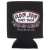 Black beverage coozie featuring the Ron Jon Surf Shop logo and the phrases One of a Kind and Cocoa Beach, Fla. printed on the front.