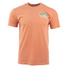 Orange short-sleeve T-shirt with a small graphic patch on the left chest.