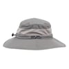 Gray wide-brimmed hat with mesh ventilation band, adjustable cord, and Ron Jon Surf Shop logo on the front.