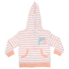 Children‚Äôs hooded zip-up jacket with peach and white stripes, front pockets, and a small dinosaur graphic on the left chest.