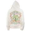 Beige hoodie featuring a colorful graphic on the back with Ron Jon Surf Shop, palm trees, and Rip Curl in decorative text.