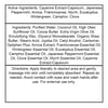 A product label listing active ingredients, additional ingredients, and usage directions for a topical application.